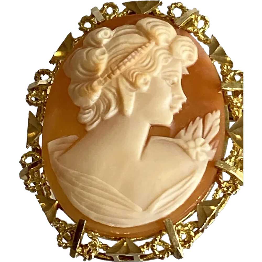 14K Yellow Gold Carnelian Cameo - image 1