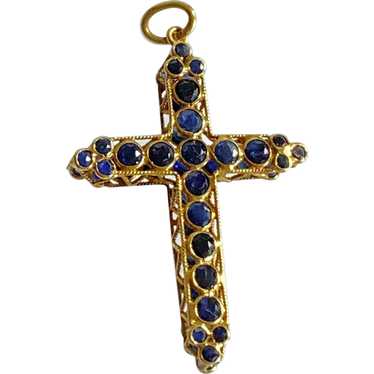 14K Yellow Gold Double-Sided Sapphire Cross