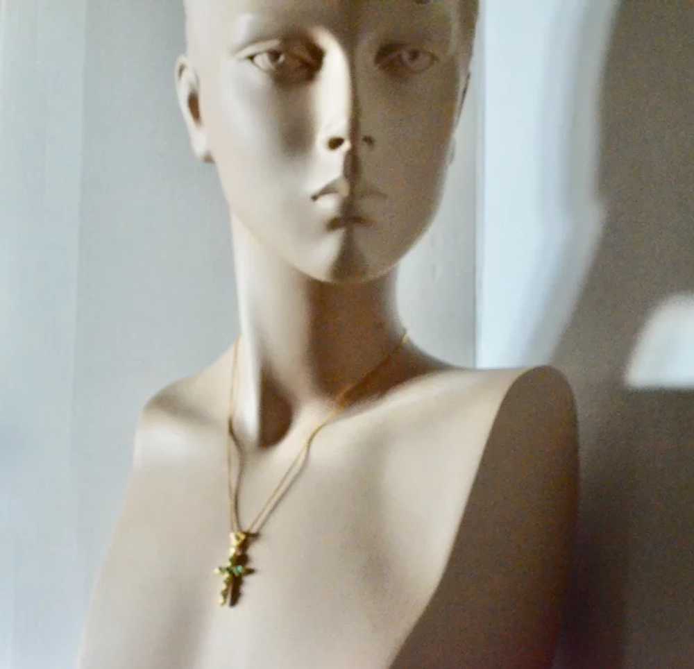 Emerald gold ( 18k) cross, handmade vintage, 1970… - image 12