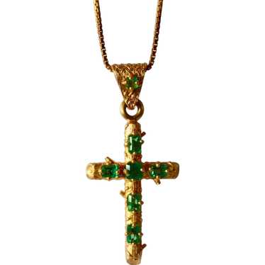 Emerald gold ( 18k) cross, handmade vintage, 1970… - image 1