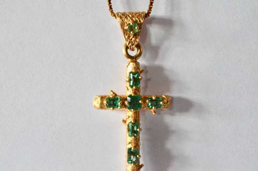 Emerald gold ( 18k) cross, handmade vintage, 1970… - image 2