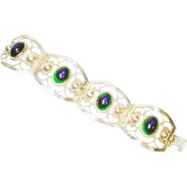 LG Taxco Sterling Foiled Peacock Eye Glass Bracel… - image 1