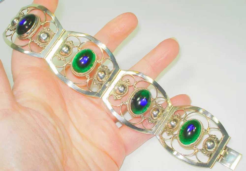 LG Taxco Sterling Foiled Peacock Eye Glass Bracel… - image 2