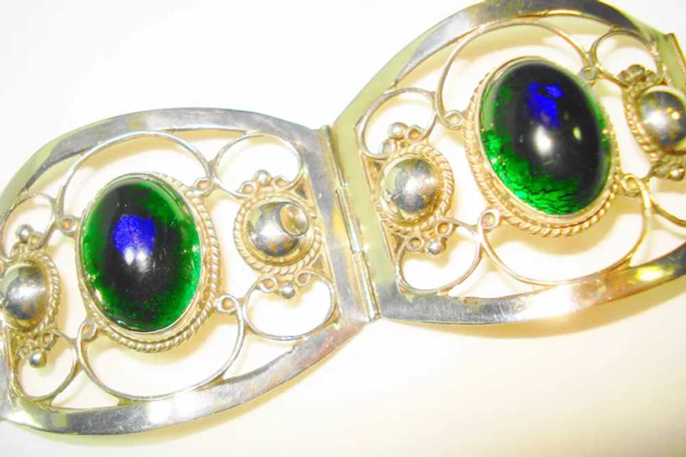 LG Taxco Sterling Foiled Peacock Eye Glass Bracel… - image 3