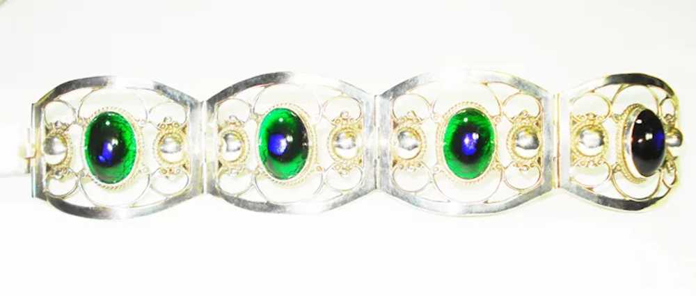 LG Taxco Sterling Foiled Peacock Eye Glass Bracel… - image 4