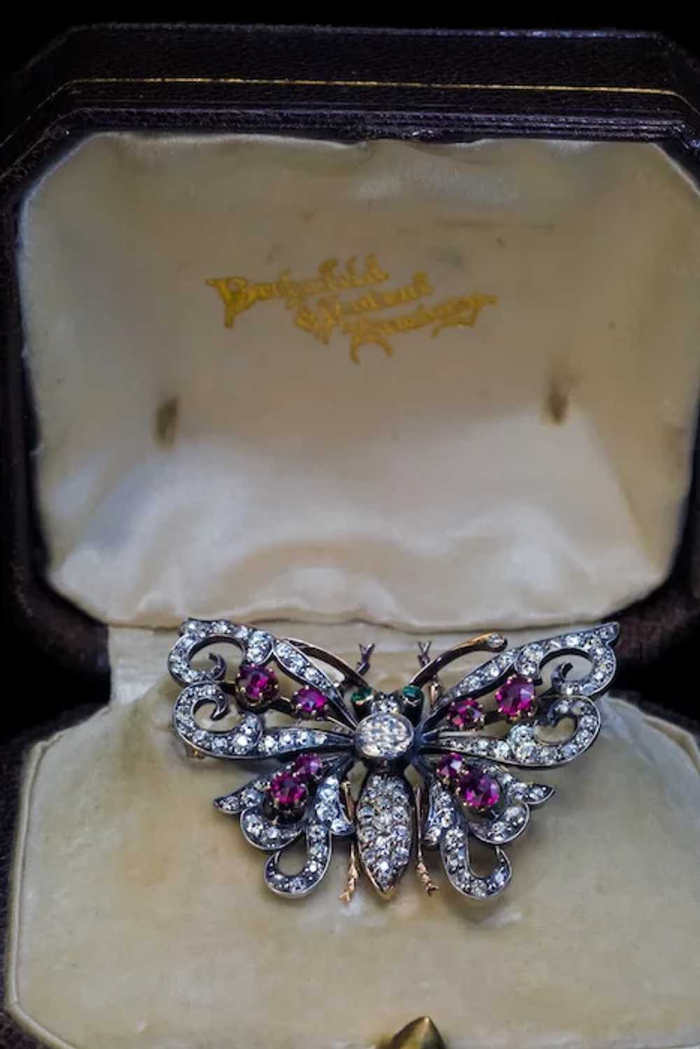 Antique Diamond Ruby Emerald Butterfly Brooch - image 2