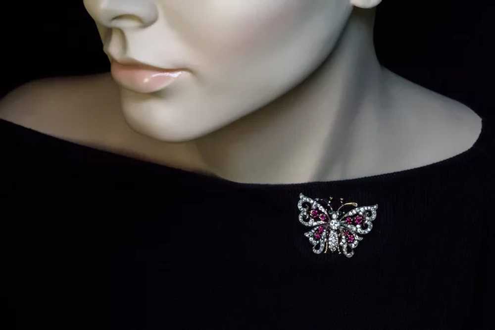 Antique Diamond Ruby Emerald Butterfly Brooch - image 5