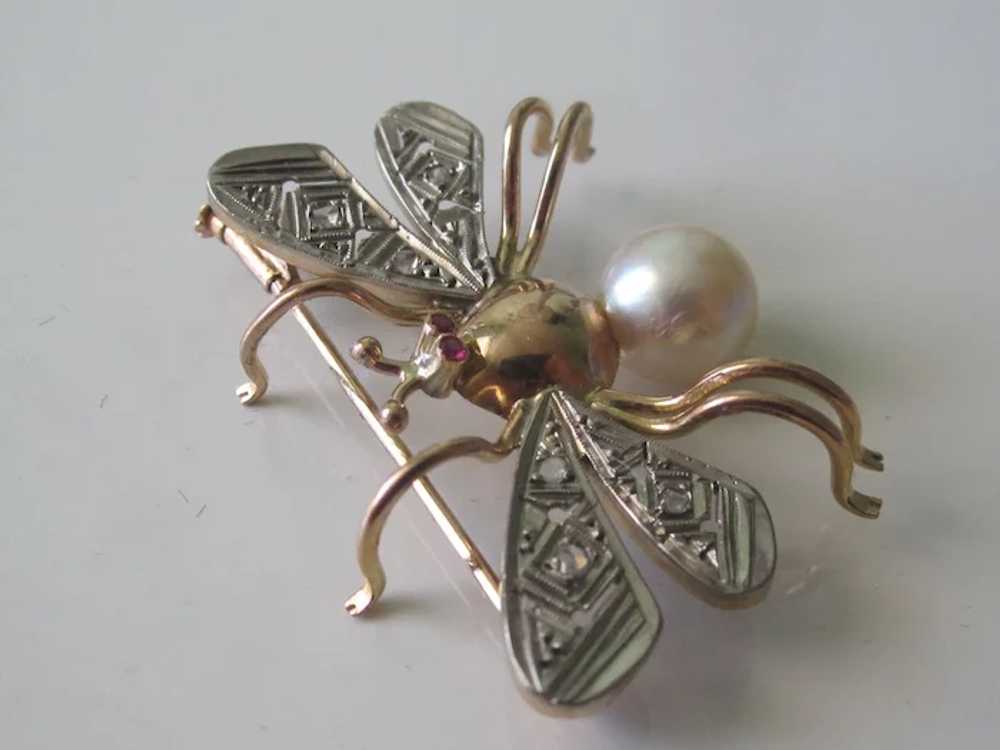 European Bug Brooch 18K Rose Gold Platinum Diamon… - image 2