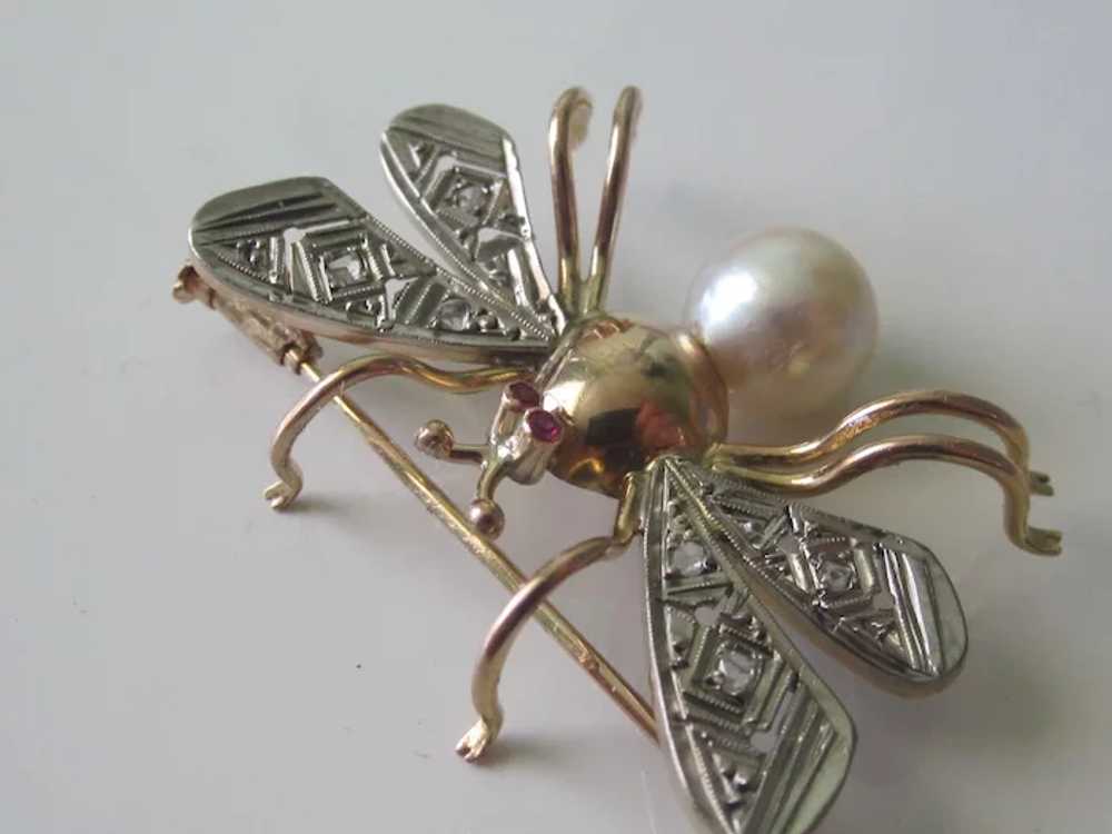 European Bug Brooch 18K Rose Gold Platinum Diamon… - image 7