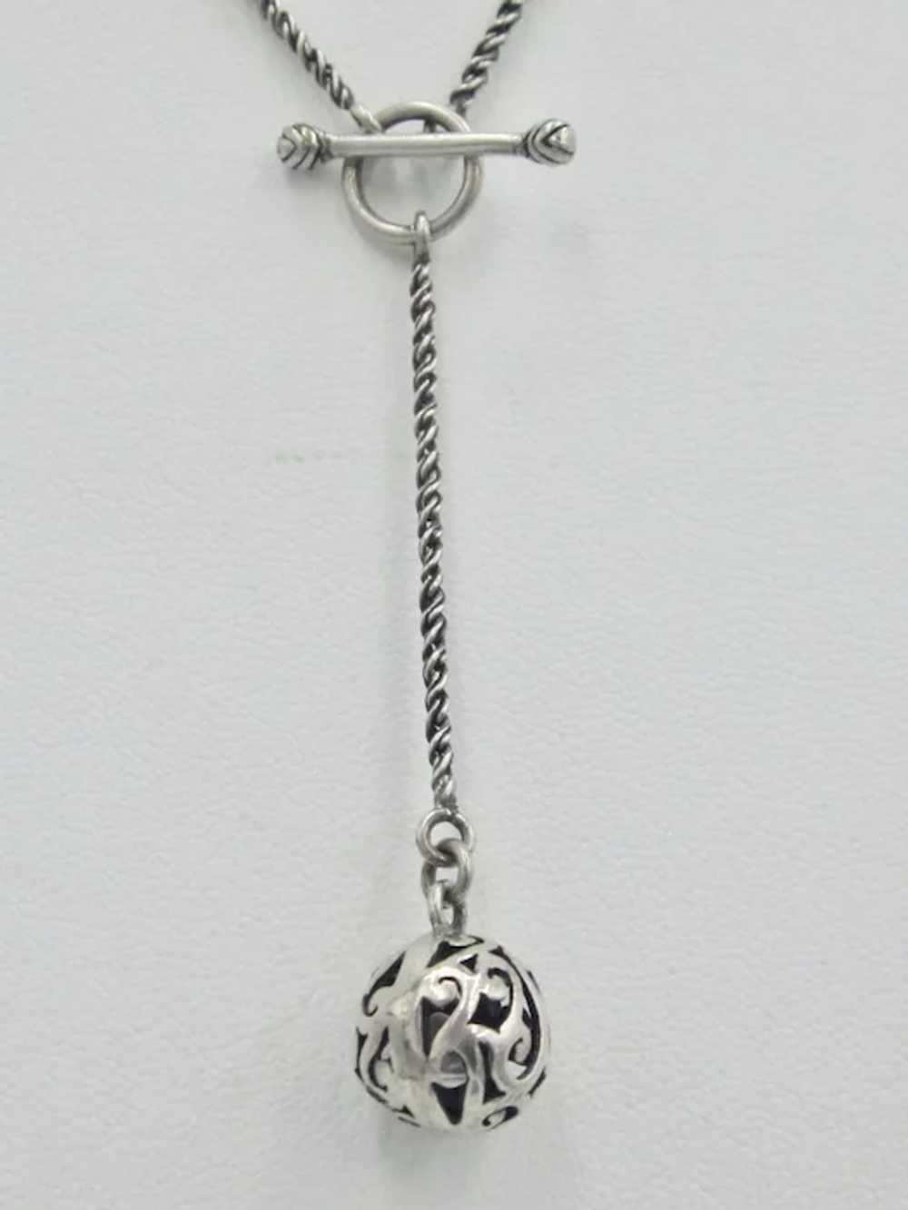 Vintage Sterling Silver Ball with Toggle Necklace - image 2