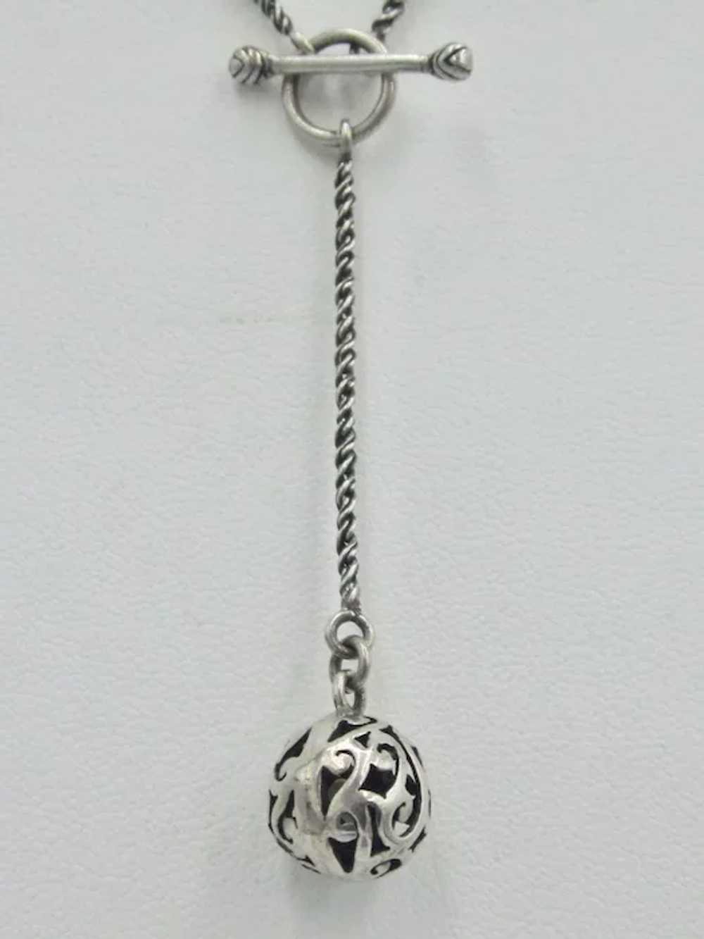 Vintage Sterling Silver Ball with Toggle Necklace - image 3
