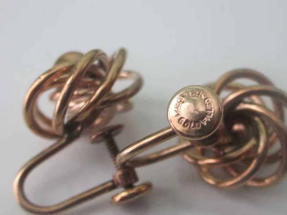 Vintage 12K G.F. Love Knot Screw Back Earrings - image 3