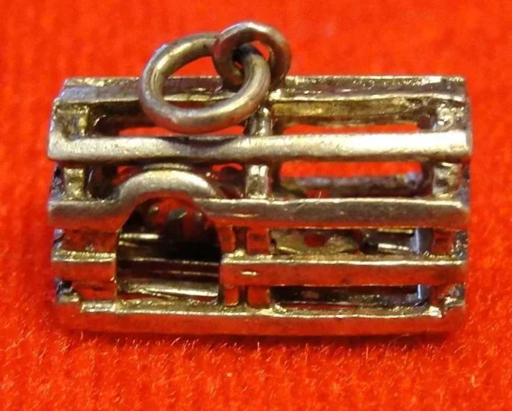 Vintage Sterling Silver Lobster Trap Charm with R… - image 1