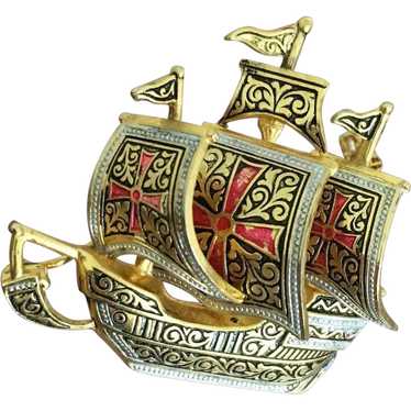Vintage Galleon Damascene Pin - Made in Spain - image 1