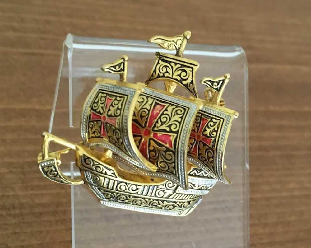 Vintage Galleon Damascene Pin - Made in Spain - image 2