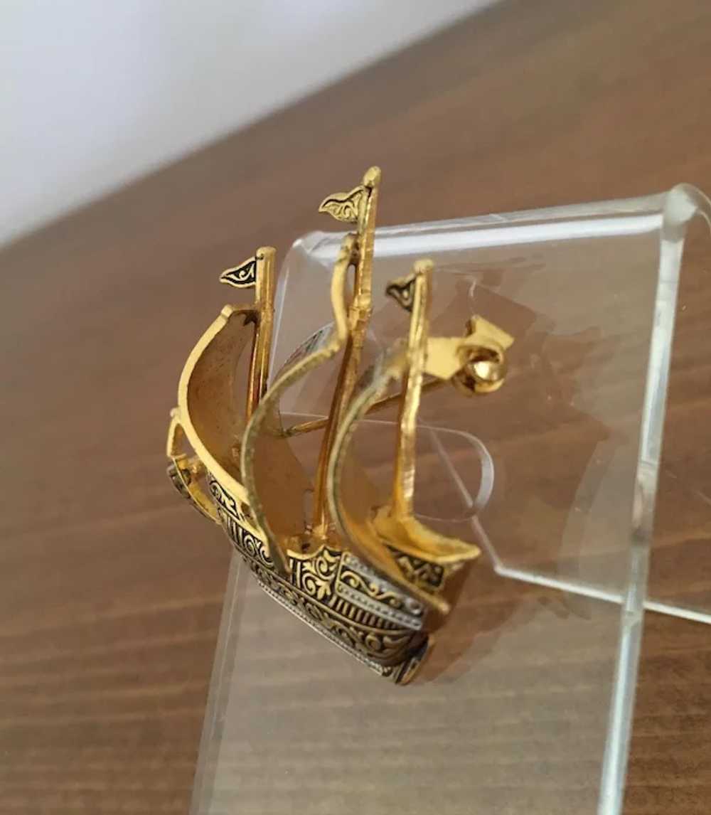 Vintage Galleon Damascene Pin - Made in Spain - image 4