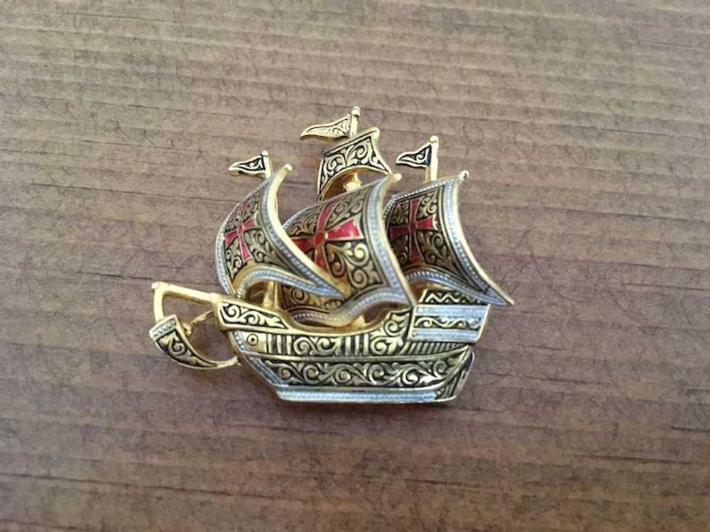 Vintage Galleon Damascene Pin - Made in Spain - image 5
