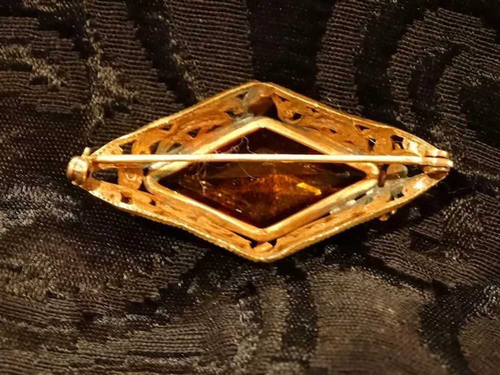 Edwardian Filigree Etruscan Amber Crystal Brooch … - image 4