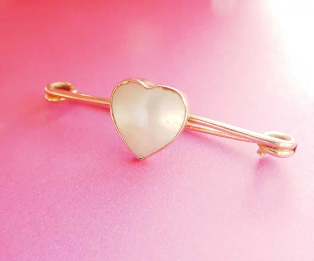 Lovely Antique 9Ct 9K Blister Pearl Heart Pin - image 4