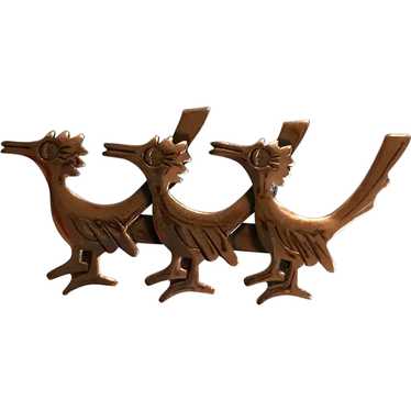 South Western Copper Triple Roadrunner Brooch