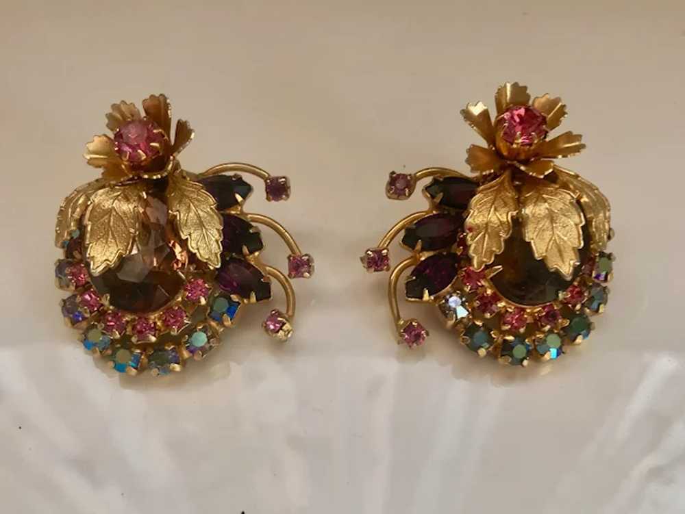 Large Goldtone Pink, Purple, and Aurora Borealis … - image 3