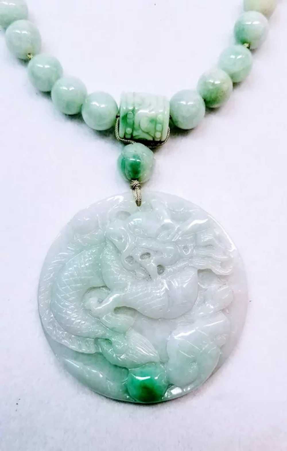 14K Carved Jadeite Dragon Pendant with Jadeite an… - image 4