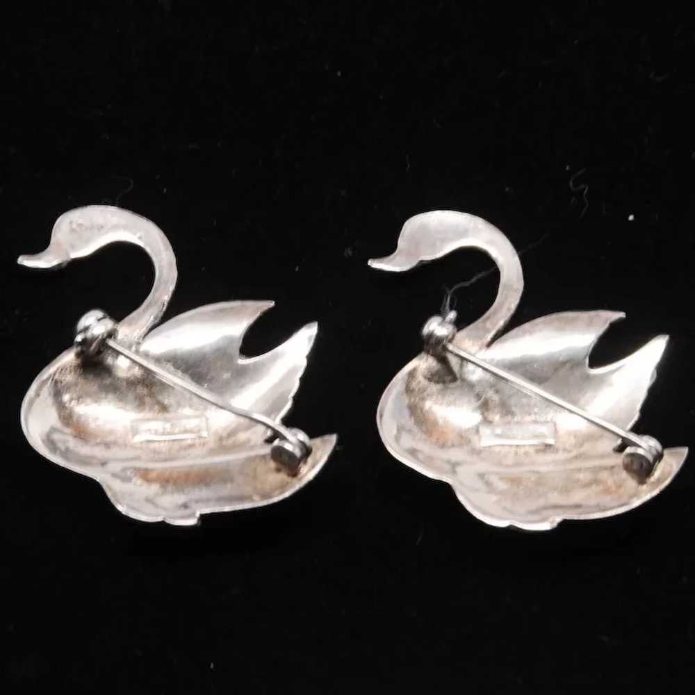 Pair of Graceful Sterling Silver Swan Pin Brooches - image 3