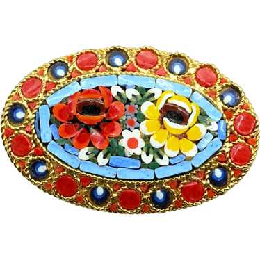 Larger Oval Mosaic Floral Brooch - image 1