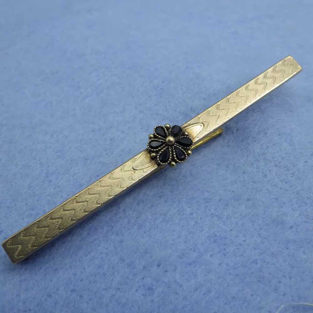 Victorian Rolled Gold Bar Pin, Jet Flower, 1890s - image 3