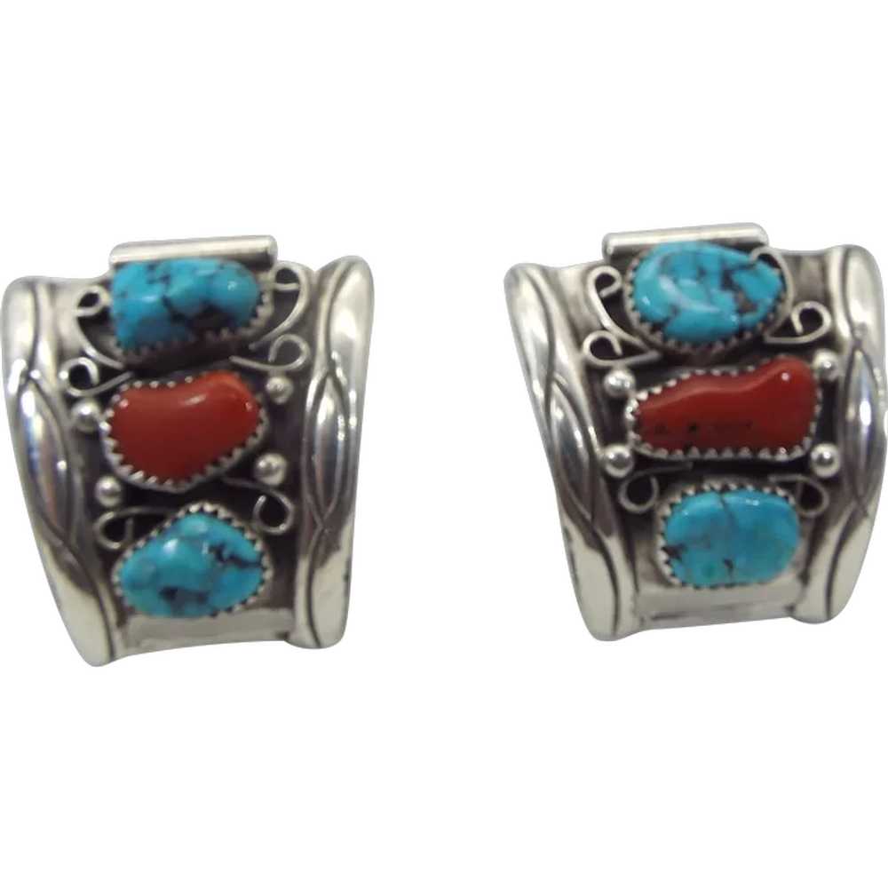 Old Pawn Sterling, Coral & Turquoise Handmade Nat… - image 1