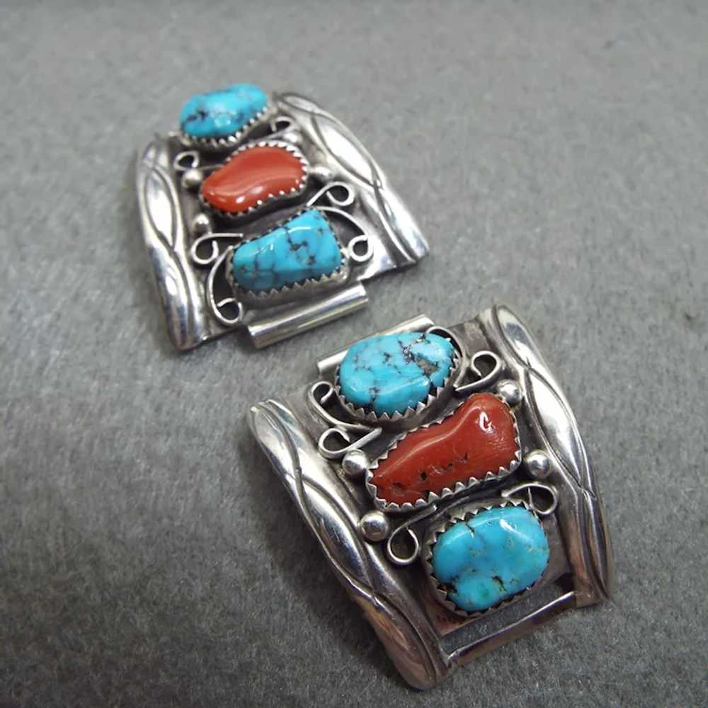 Old Pawn Sterling, Coral & Turquoise Handmade Nat… - image 6