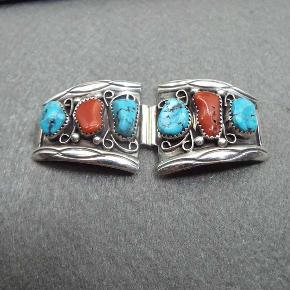 Old Pawn Sterling, Coral & Turquoise Handmade Nat… - image 7