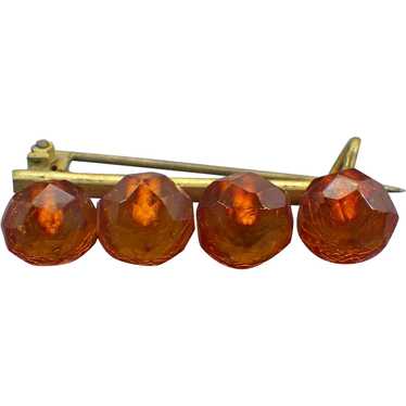 Antique Faceted Amber Bar Pin, 1800s Handmade Jewe