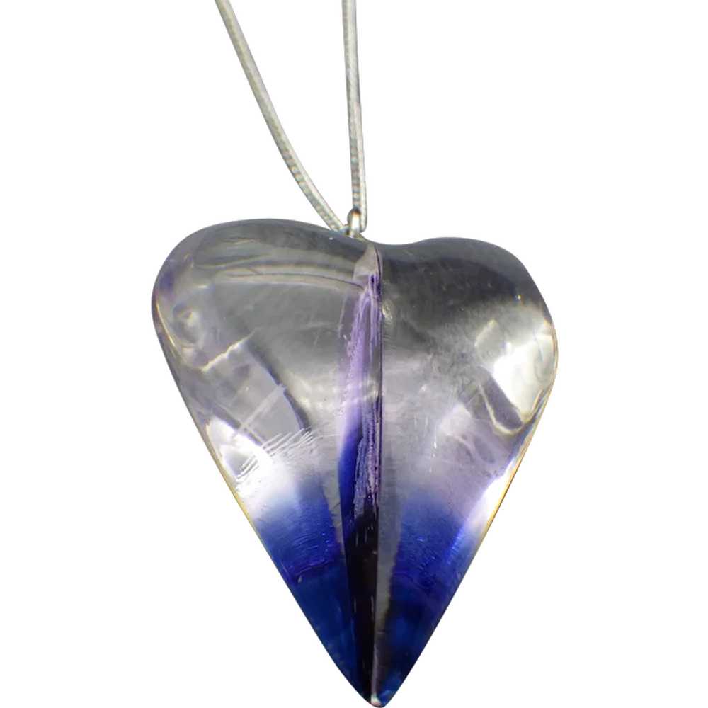 Early Plastic Heart Pendant, Lucite Two Tone, Ste… - image 1