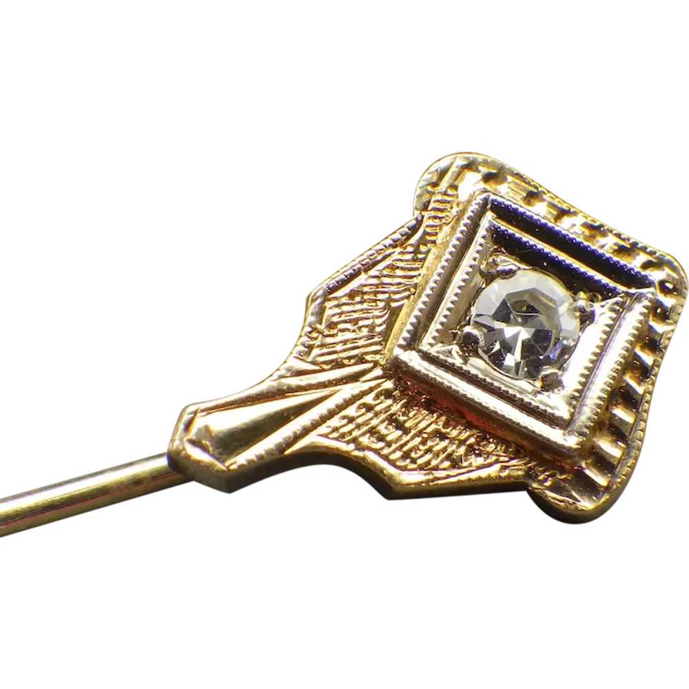 14k Gold, Diamond Stick Pin, Antique Victorian Fi… - image 1