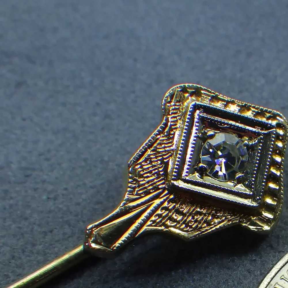 14k Gold, Diamond Stick Pin, Antique Victorian Fi… - image 3