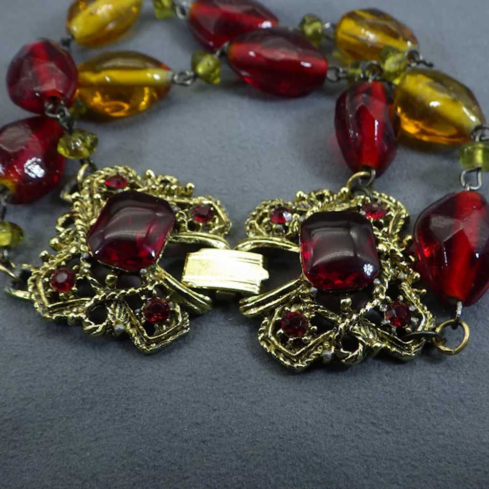 Vintage Art Glass Bracelet, Fancy Rhinestone Clas… - image 2