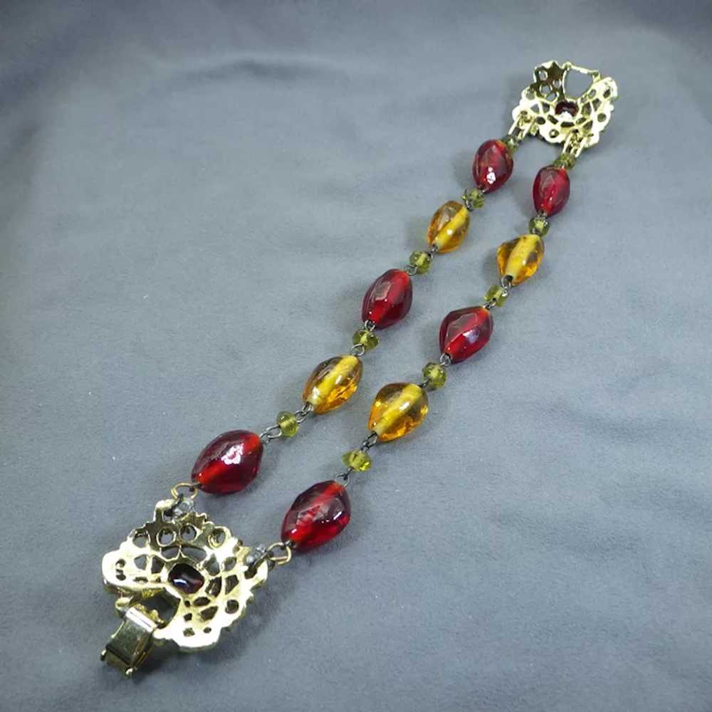 Vintage Art Glass Bracelet, Fancy Rhinestone Clas… - image 4