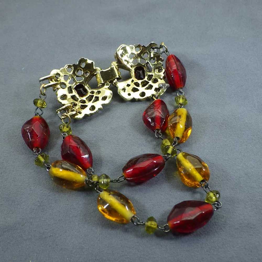 Vintage Art Glass Bracelet, Fancy Rhinestone Clas… - image 6