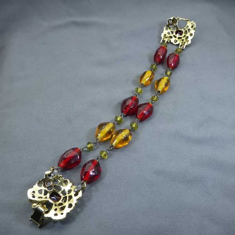 Vintage Art Glass Bracelet, Fancy Rhinestone Clas… - image 7
