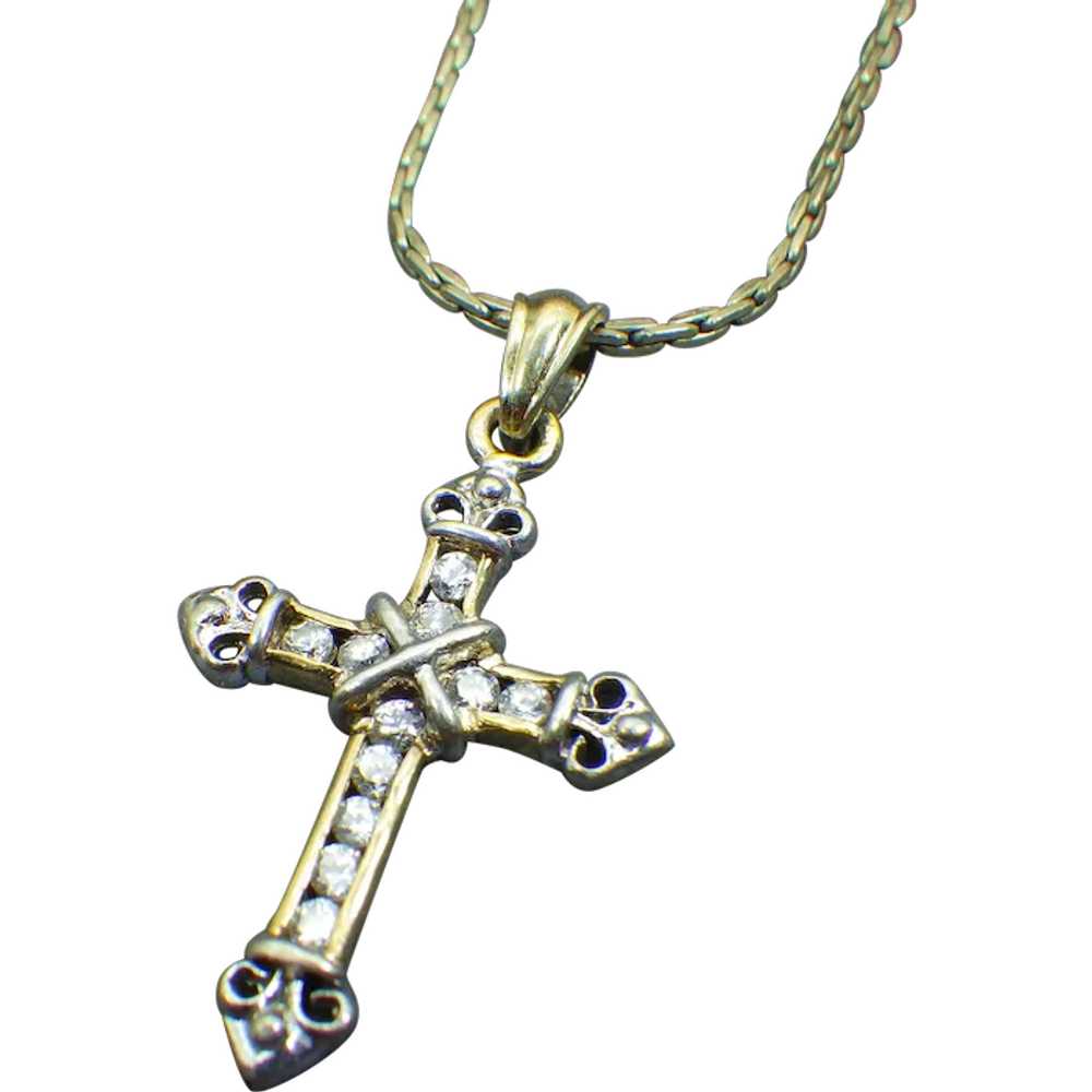 Gold Vermeil & Sterling Cross Pendant Necklace, B… - image 1