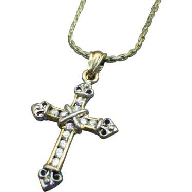 Gold Vermeil & Sterling Cross Pendant Necklace, B… - image 1