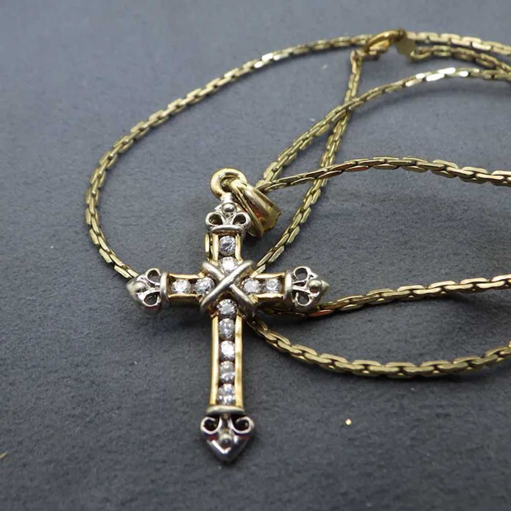 Gold Vermeil & Sterling Cross Pendant Necklace, B… - image 2