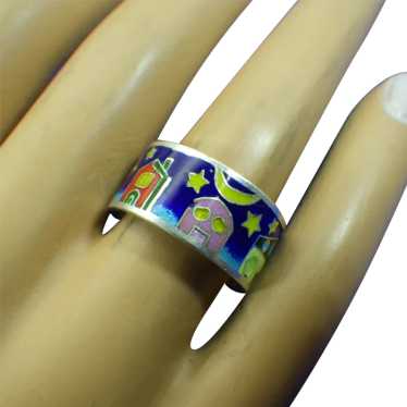 Sterling and Enamel Artist Handmade Enamel Band R… - image 1