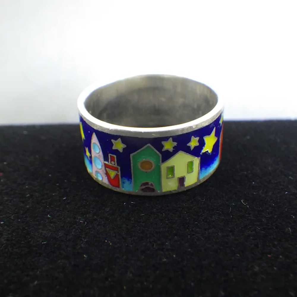 Sterling and Enamel Artist Handmade Enamel Band R… - image 2