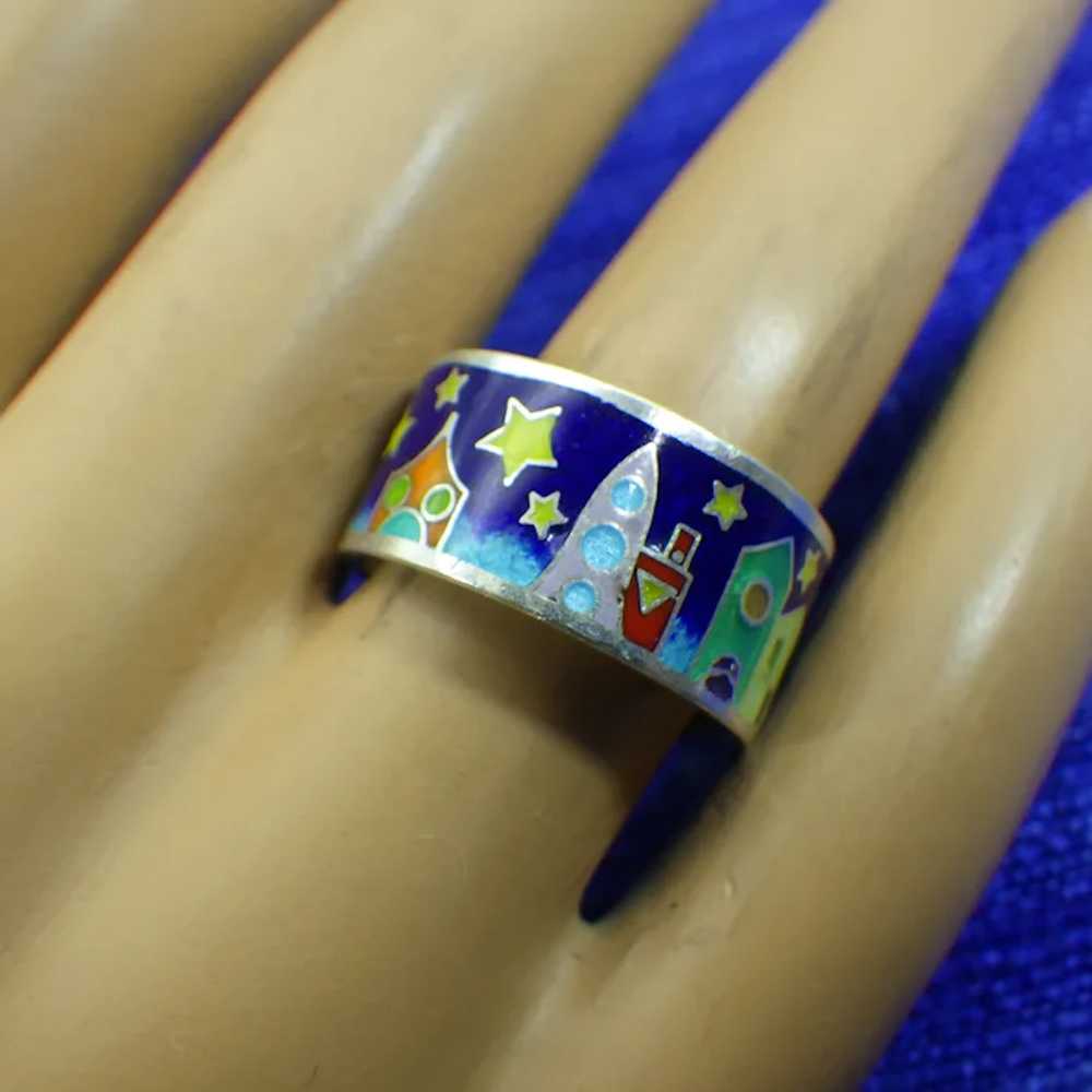 Sterling and Enamel Artist Handmade Enamel Band R… - image 3