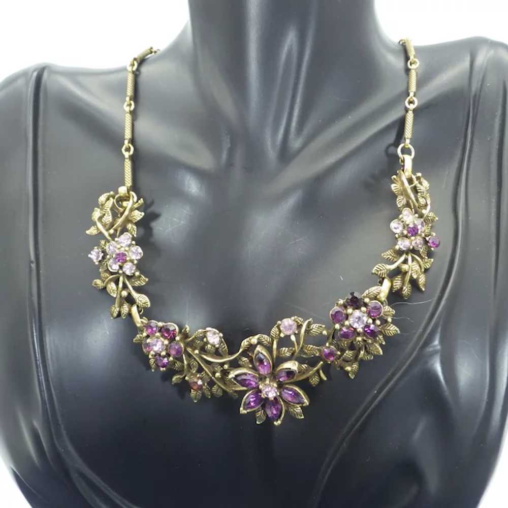 Vintage Rhinestone Floral Motif Choker Necklace, … - image 2