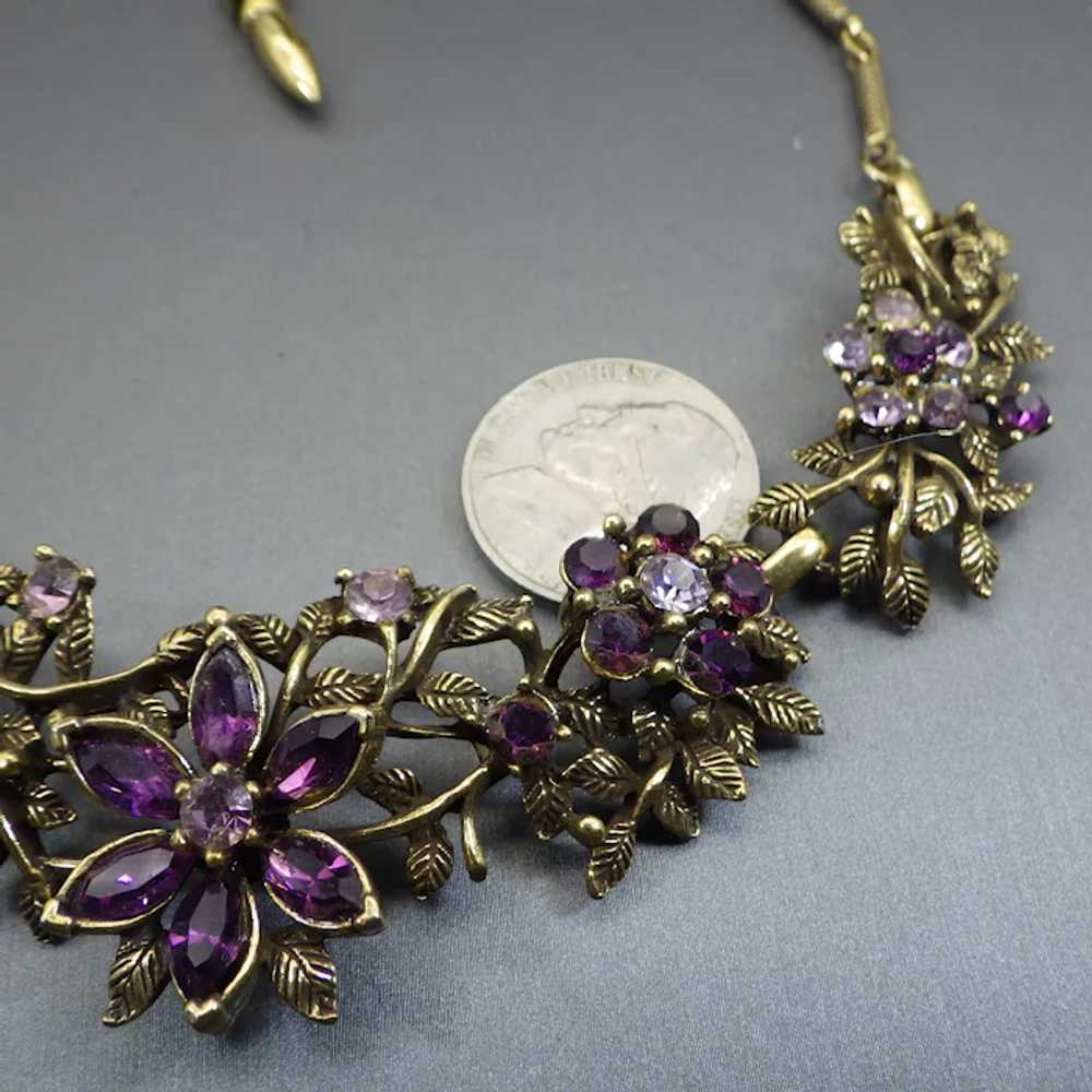Vintage Rhinestone Floral Motif Choker Necklace, … - image 3