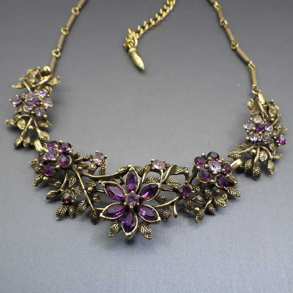 Vintage Rhinestone Floral Motif Choker Necklace, … - image 4
