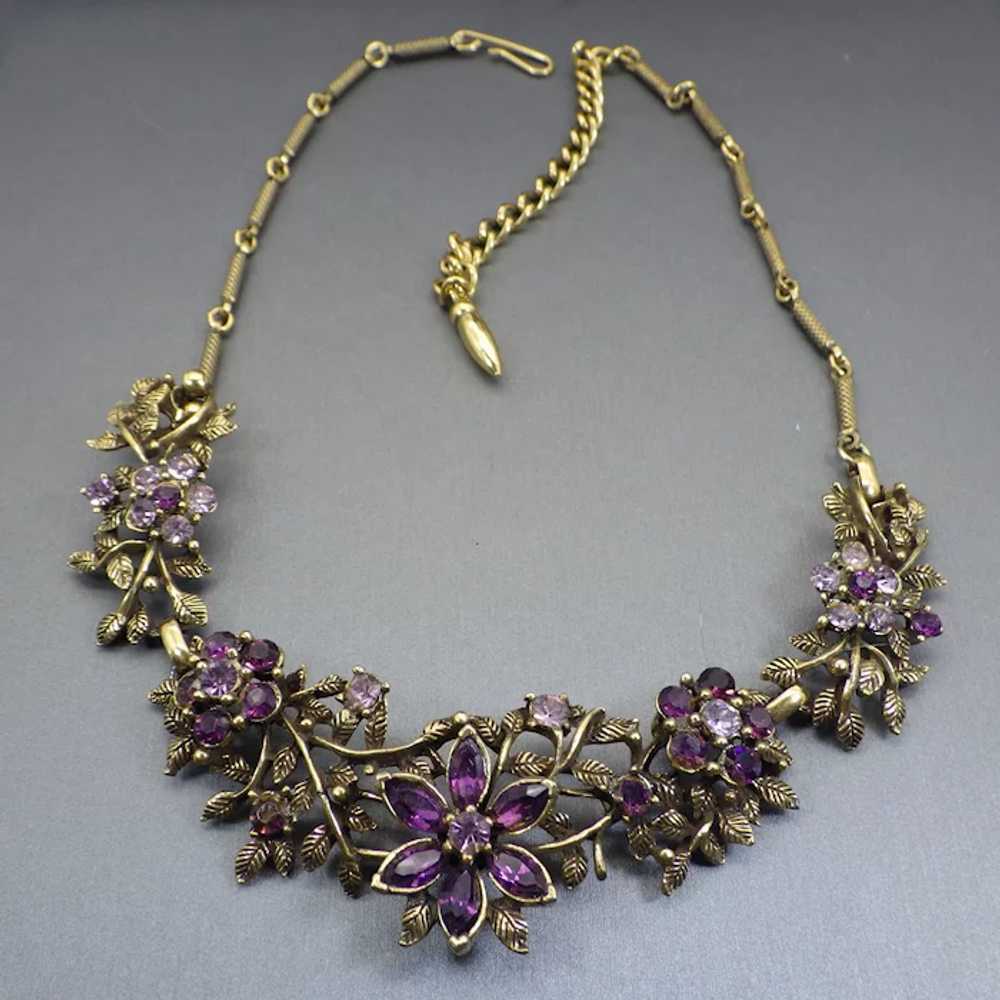 Vintage Rhinestone Floral Motif Choker Necklace, … - image 5